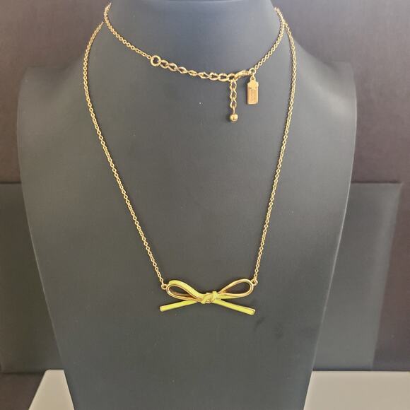 Kate‎ Spade Skinny Mini Bow Necklace Lime Green Gold Plated Casual Signed - Picture 1 of 8
